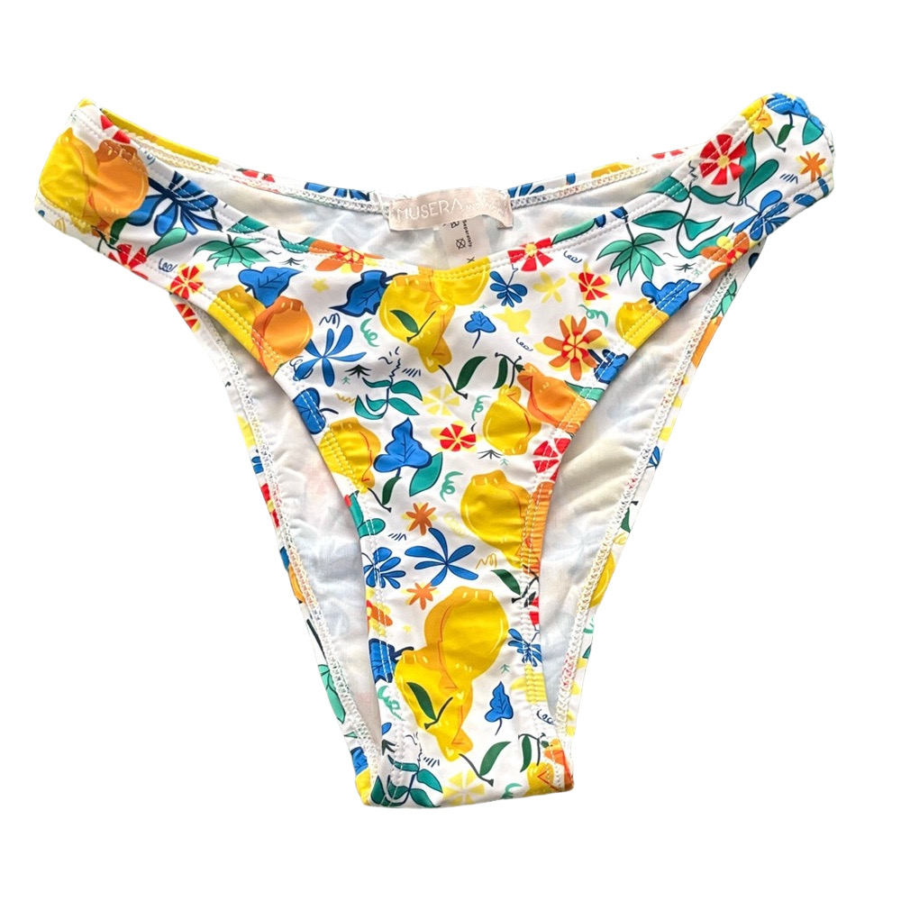 NWT MUSERA Bikini Bottom Lemon Floral Print Blue Yellow XS